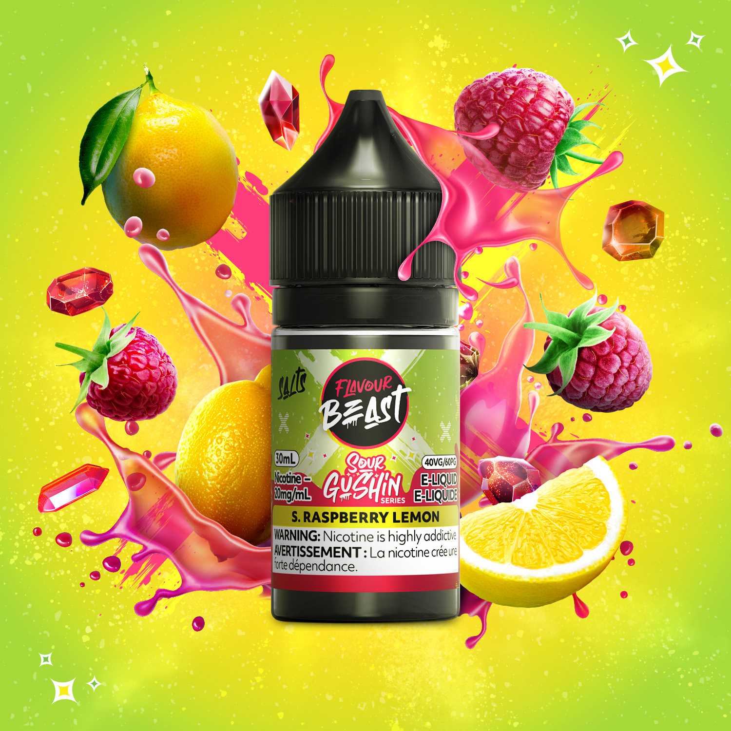 FlavourBeast_EL_SourGushin_JAN2026_COL-FRUIT-RENDER_20mg_S.RaspberryLemon